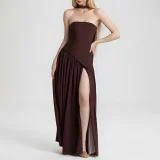 Plus Size Solid Color Split Tube Top Maxi Dress GHHE-29653