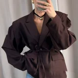 Plus Size Tie Up Loose V Neck Coats GHHE-29782