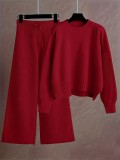 Plus Size Knits Solid Color Wide Leg Two Piece Pants Set FSXF-F760