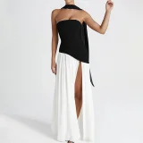 Plus Size Solid Color Split Tube Top Maxi Dress GHHE-29653