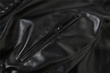 Long-Sleeved Hooded Faux Leather Jacket HHMY-5613