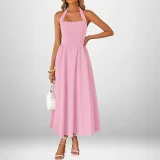Plus Size Solid Color Halterneck Maxi Dress GHHE-29325