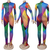 Zipper Print Long Sleeve Jumpsuit(Attach Mask) FSXF-F224