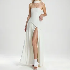 Plus Size Solid Color Split Tube Top Maxi Dress GHHE-29653