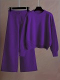 Plus Size Knits Solid Color Wide Leg Two Piece Pants Set FSXF-F760