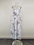 Plus Size Floral Print Square Neck Strap Maxi Dress GHHE-29485