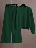 Plus Size Knits Solid Color Wide Leg Two Piece Pants Set FSXF-F760