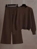 Plus Size Knits Solid Color Wide Leg Two Piece Pants Set FSXF-F760