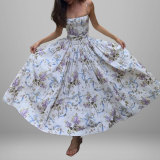 Plus Size Floral Print Square Neck Strap Maxi Dress GHHE-29485