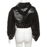 Long-Sleeved Hooded Faux Leather Jacket HHMY-5613
