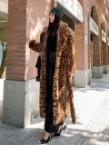 Plus Size Faux fur Leopard-Print Rabbit Fur Extra-Long Coat HHMY-PO1022