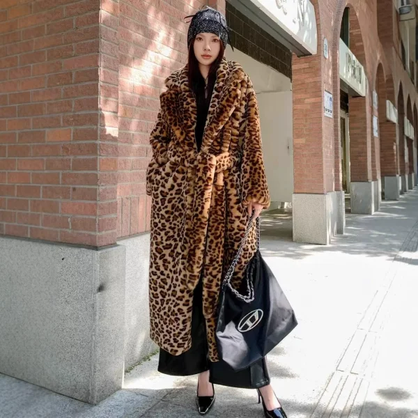 Plus Size Faux fur Leopard-Print Rabbit Fur Extra-Long Coat HHMY-PO1022