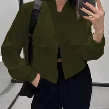 Plus Size Single Breasted Solid Color Long Sleeve Jacket GHHE-24594