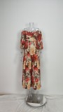 Plus Size Print 3/4 Sleeve Tie Up Maxi Dress GHHE-28782