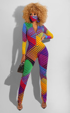 Zipper Print Long Sleeve Jumpsuit(Attach Mask) FSXF-F224