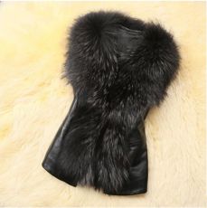 Plus Size Fur Collar Fur PU Leather Coat HHMY-5723