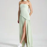 Plus Size Solid Color Split Tube Top Maxi Dress GHHE-29653