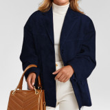 Plus Size Retro Loose Pocket Suede Long-Sleeve Blazer GHHE-28647