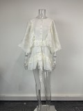 Plus Size Solid Color Ruffles Lantern Sleeve Mini Dress GHHE-29523