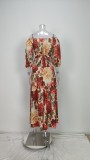 Plus Size Print 3/4 Sleeve Tie Up Maxi Dress GHHE-28782
