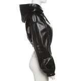 Long-Sleeved Hooded Faux Leather Jacket HHMY-5613