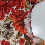 Plus Size Print 3/4 Sleeve Tie Up Maxi Dress GHHE-28782
