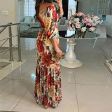 Plus Size Print 3/4 Sleeve Tie Up Maxi Dress GHHE-28782