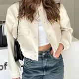 Plus Size Single Breasted Solid Color Long Sleeve Jacket GHHE-24594