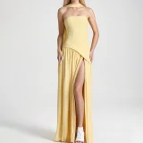 Plus Size Solid Color Split Tube Top Maxi Dress GHHE-29653