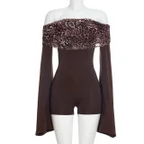 One Shoulder Leopard Print Romper MXBF-J25RP468