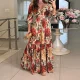 Plus Size Print 3/4 Sleeve Tie Up Maxi Dress GHHE-28782