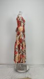 Plus Size Print 3/4 Sleeve Tie Up Maxi Dress GHHE-28782