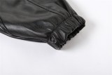 Long-Sleeved Hooded Faux Leather Jacket HHMY-5613