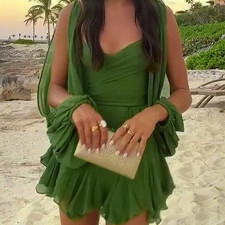 Plus Size Long Sleeve Tie Up Backless Mini Dress GHHE-28216