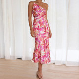 Plus Size Slash Neck Print Sling Fishtail Dress GHHE-23172