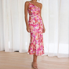 Plus Size Slash Neck Print Sling Fishtail Dress GHHE-23172