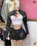 Retro Leather Jacket And Skirt Two Piece Set GFCF-1296