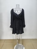 Plus Size Long Sleeve Tie Up Backless Mini Dress GHHE-28216