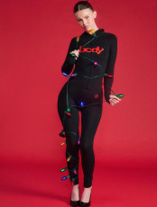 Fashion Print Letter Hooded Long Sleeve Coat + Printed Skinny Pants Set GKYS-2646