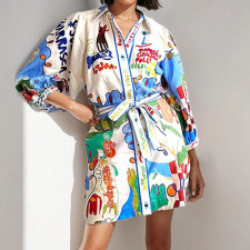 Plus Size Print Lapel Shirt Dress GHHE-29124