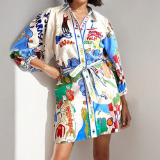 Plus Size Print Lapel Shirt Dress GHHE-29124