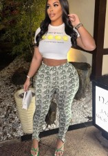 Print Short Sleeve T Shirt Tight Pants Suit GFCF-1219