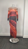 Plus Size Print Long Sleeve Slim Maxi Dress GHHE-29147