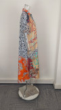 Plus Size V Neck Print Loose Maxi Dress GHHE-29304