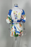 Plus Size Print Lapel Shirt Dress GHHE-29124