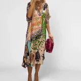 Plus Size V Neck Print Loose Maxi Dress GHHE-29304