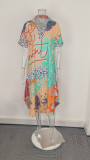 Plus Size V Neck Print Loose Maxi Dress GHHE-29304
