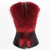 Plus Size Fur Collar Fur PU Leather Coat HHMY-5723