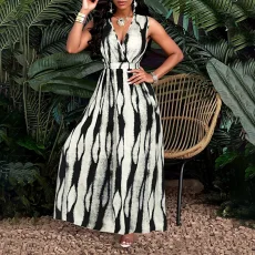 Plus Size Print Sleeveless V Neck Maxi Dress GHHE-29412