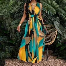 Plus Size Print Sleeveless V Neck Maxi Dress GHHE-29412